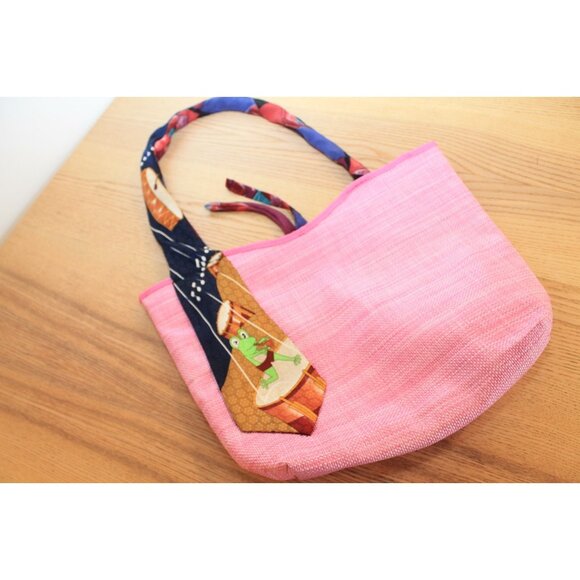 Lancôme Tote Bag Pink with Frog Tie handle - DOUBLE SIDED- handmade - Picture 6 of 10